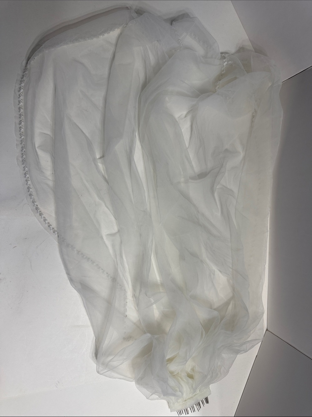 Vintage White Sheer Bridal Veil with Beaded Edges- Lightweight Tulle